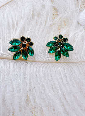 韩国水滴花朵耳钉轻奢百搭绿色琉璃小巧百搭时尚小众耳钉【C052】