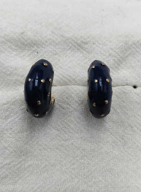 中式复古耳环韩式气质滴油斑点C字蓝色耳钉无耳洞耳夹饰品【998】