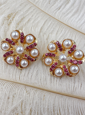 欧美时尚优雅花朵耳钉红色滴油仿珍珠耳环奢华气质耳饰【C290】