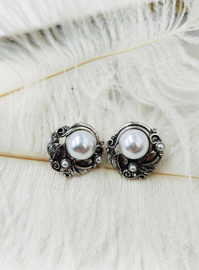 中古vintage珍珠耳钉复古轻奢田园风耳环百搭巴洛克耳饰【B583】