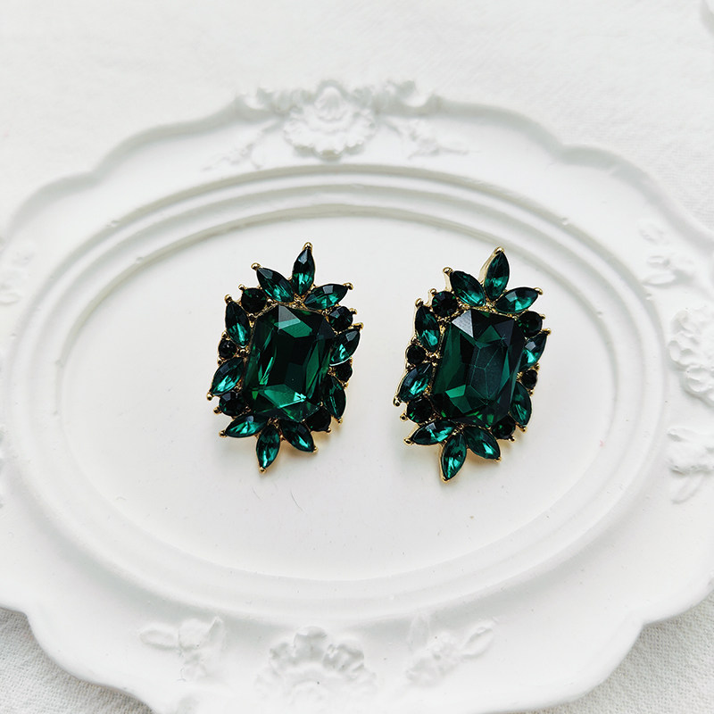 太阳花方形耳饰玻璃绿宝石银针欧洲宫廷复古耳钉气质百搭【B860】,饰品/流行首饰/时尚饰品新,耳钉,淘宝优惠券,粉丝福利购,淘宝优惠卷