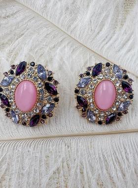 法式紫色小众耳饰椭圆轻奢几何文艺耳环复古气质耳钉【C242】