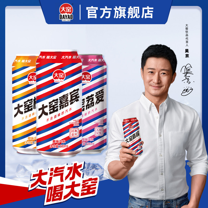 吴京代言大窑汽水嘉宾果味饮料500ml*8罐*2箱_虎窝淘
