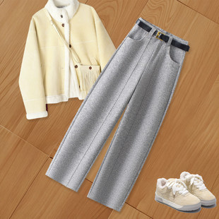 羊毛裤子2026新款今年流行爆款高腰弯刀休闲裤女冬宽松垂感阔腿裤