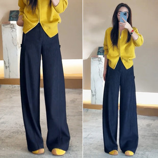 羊毛裤女款阔腿裤宽松慵懒风垂感显瘦休闲裤冬加厚高腰窄版弯刀裤