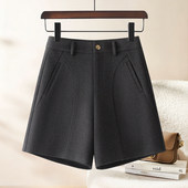 a字短裤 毛呢五分 宽松显瘦高腰小个子阔腿裤 女2025新款 秋冬休闲裤