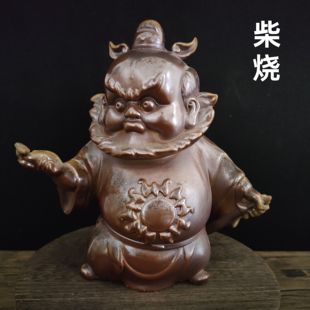 柴烧陶瓷钟馗摆件创意复古家居装饰玄幻摆件自然落灰釉