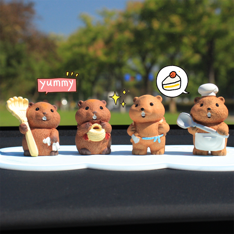 土拨鼠车载摆件中控台面装饰卡通可爱女汽车内饰无痕胶防晒耐高温