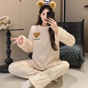 2025新款珊瑚绒睡衣女冬季卡通加绒加厚秋冬韩版小香风家居服套装