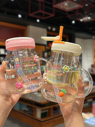 水杯女生大容量吸管玻璃杯夏季耐高温办公室家用茶水分离泡茶杯子