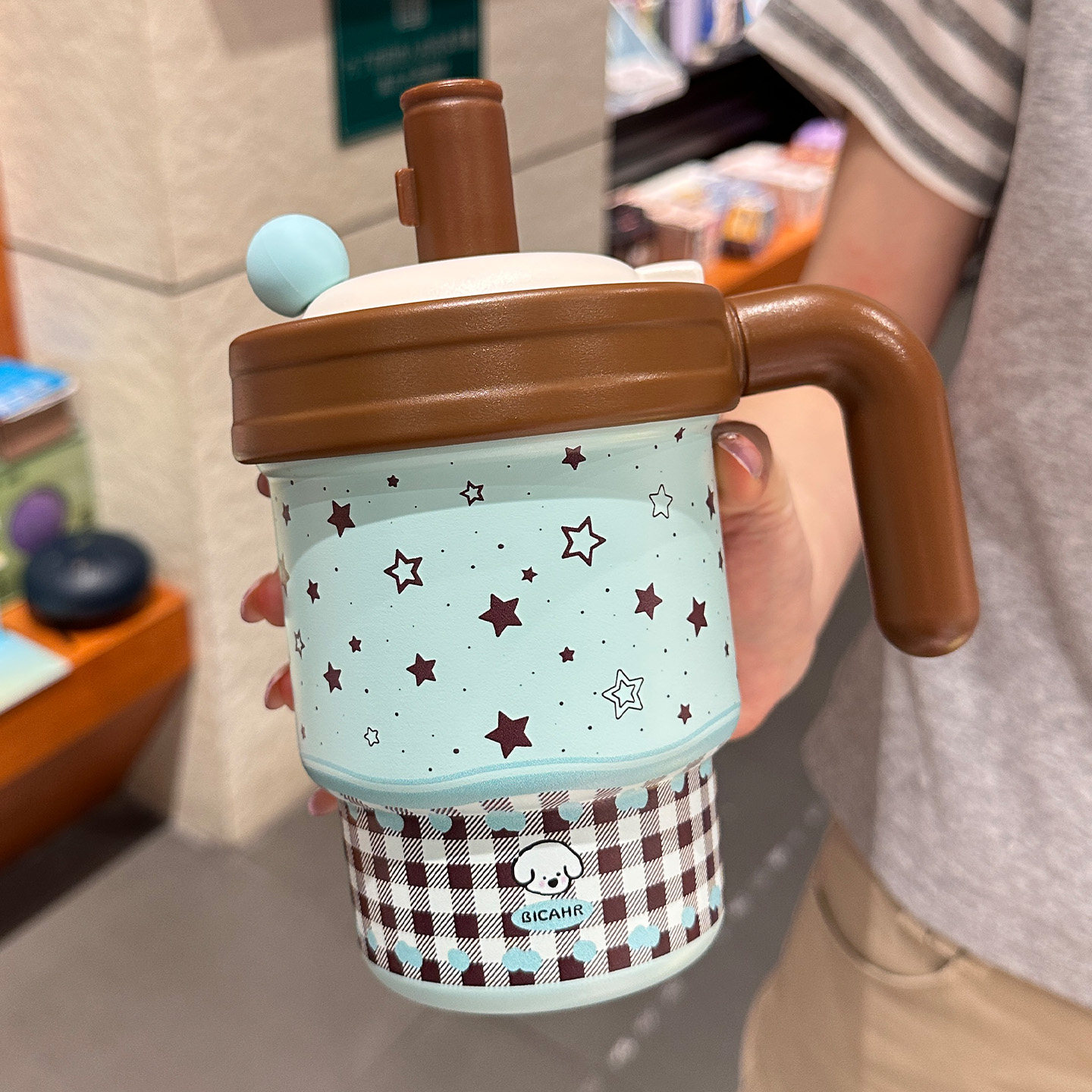 高颜值星星儿童保温杯女生大容量办公便携吸管水杯防漏手柄咖啡杯
