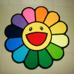 Loop Pile Tufted Faux Cashmere Plush Floral Sunflower Tree Village Rug Carpet Floor Mat Cushion Non-Slip Mat