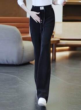 窄版阔腿裤女2025新款秋冬条绒雪尼尔黑色宽松加绒高腰显瘦休闲裤