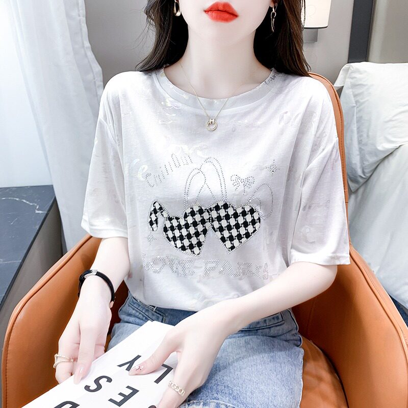 2026年女装夏季新款冰丝雪纺上衣短袖T恤显瘦气质正肩上衣服爆款