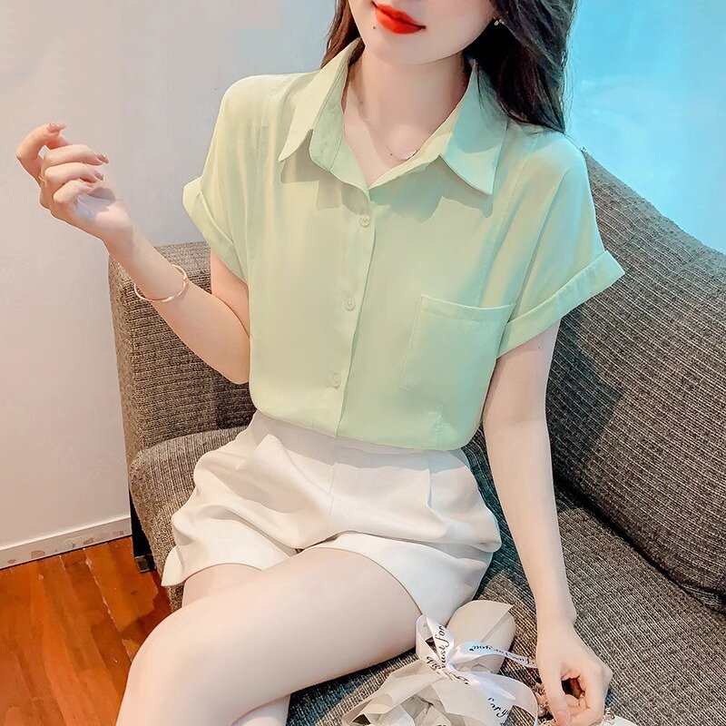 高端雪纺衬衫短袖女士夏季2026年新款职业衬衫高级感别致小衫上衣