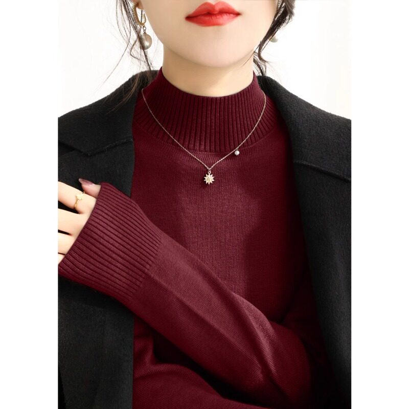 安可拉红半高领针织衫女秋冬高级感宽松显瘦毛衣长袖内搭打底上衣,女装/女士精品,大码内搭,淘宝优惠券,粉丝福利购,淘宝优惠卷