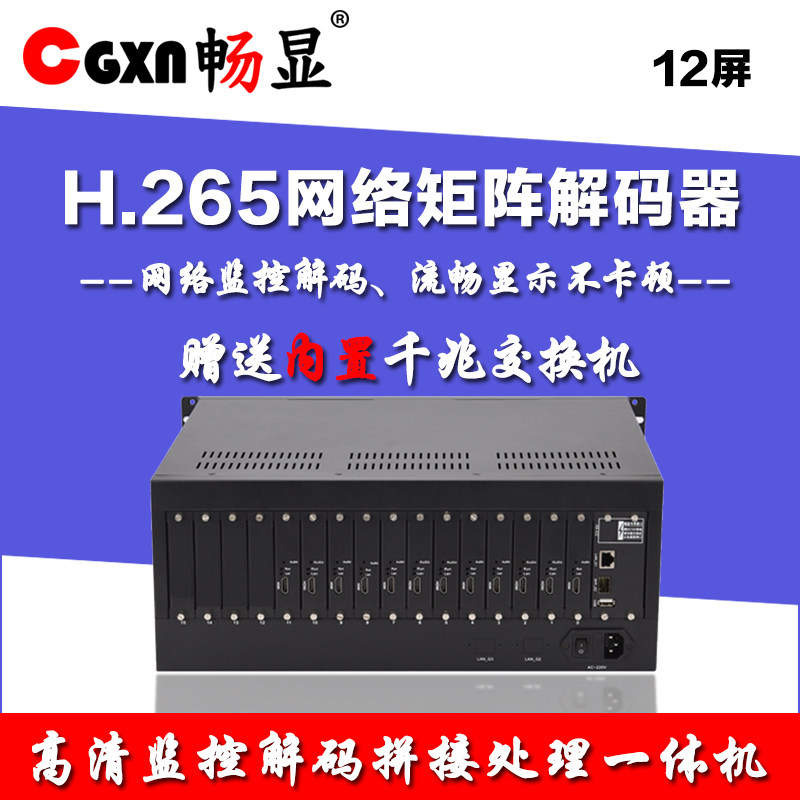热销12屏网路监控电视墙解码器H265高清影片矩阵AV切换大屏拼接器