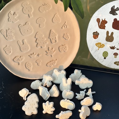 废柴天才秋日森林动物植物小鸟蝴蝶手作陶艺陶瓷印章压模粘土模具