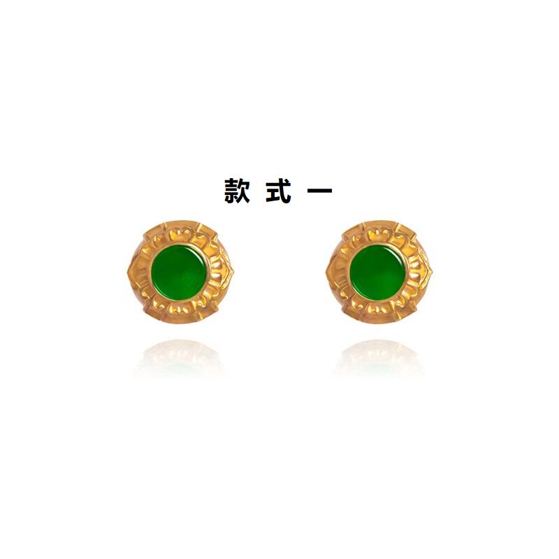 现货天然缅甸翡翠耳钉女款S925银镀18K金8mm耳环耳坠新款源头工厂