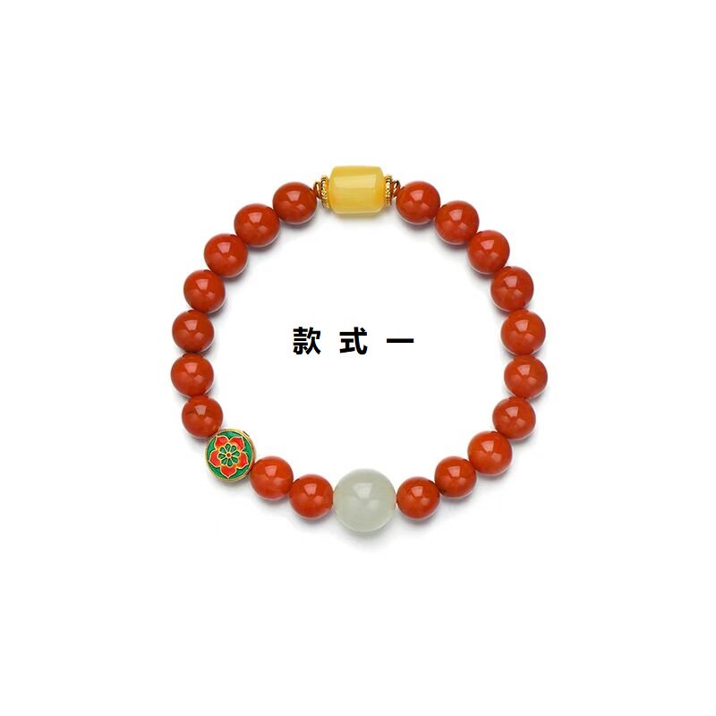 现货天然原矿南红玛瑙手串女款翡翠多宝手链本命年红手饰民族风情