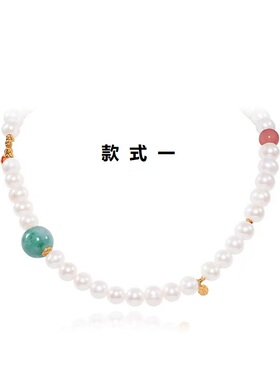 天然强光淡水珍珠银镀金毛衣链女