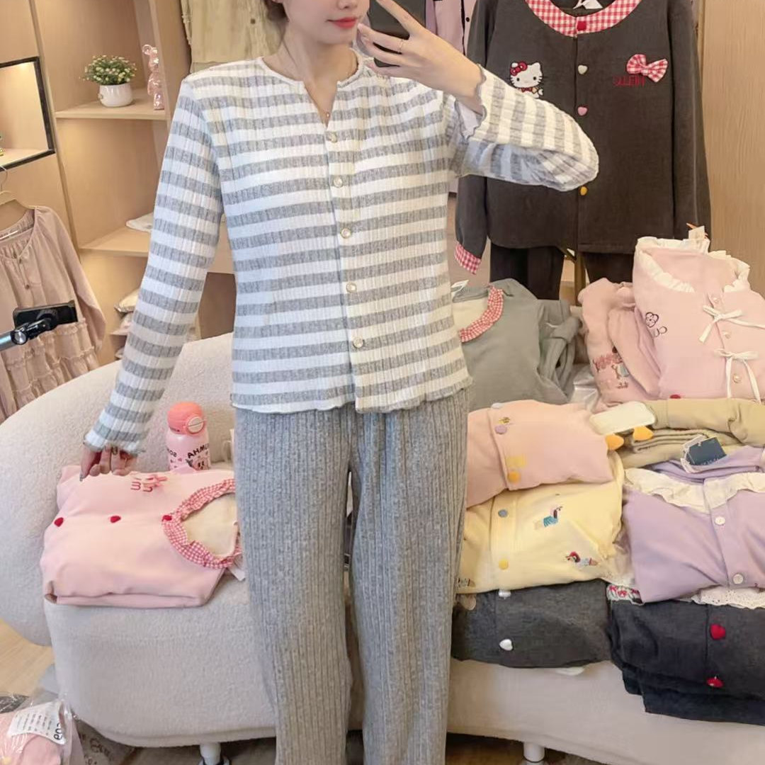 【9】品牌新品睡衣女秋冬季睡衣宽松舒适带胸垫家居服套装
