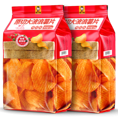 滇二娃原切100g麻辣土豆片薄盐原味波浪薯片云南特产休闲小吃零食