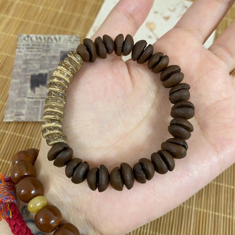 新中式手工天然（真）咖啡豆天然石檀木椰片拼接咖啡豆香手串百搭