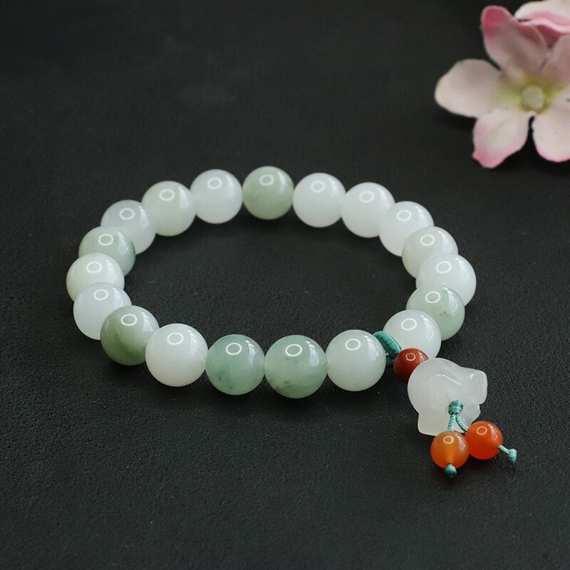 天山翠玉兰花流苏手链