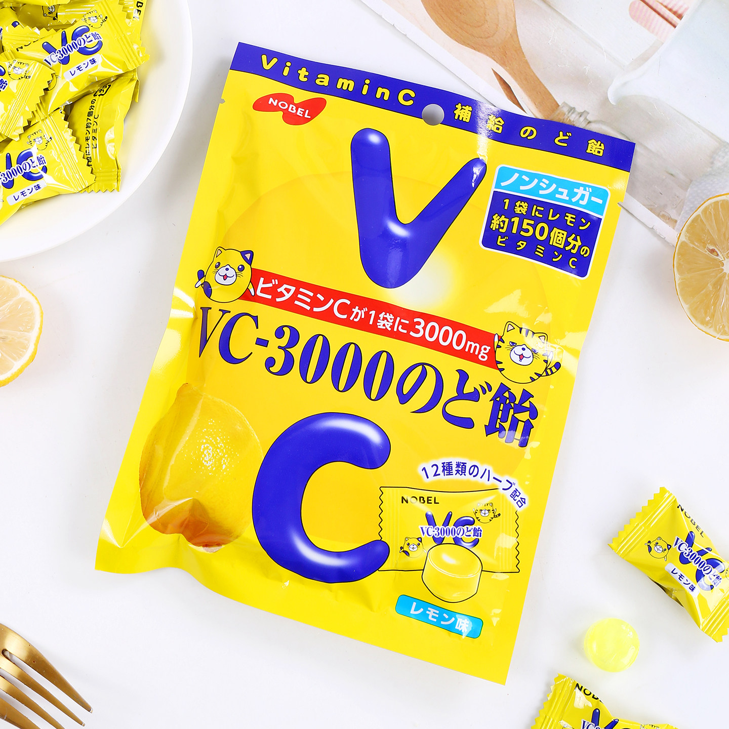 日本进口nobel诺贝尔VC3000柠檬柚子糖果维生素c水果润喉糖零食