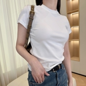 修身 打底衫 220g弹力棉棉质圆领T恤女士短款 基础短袖 买一送一