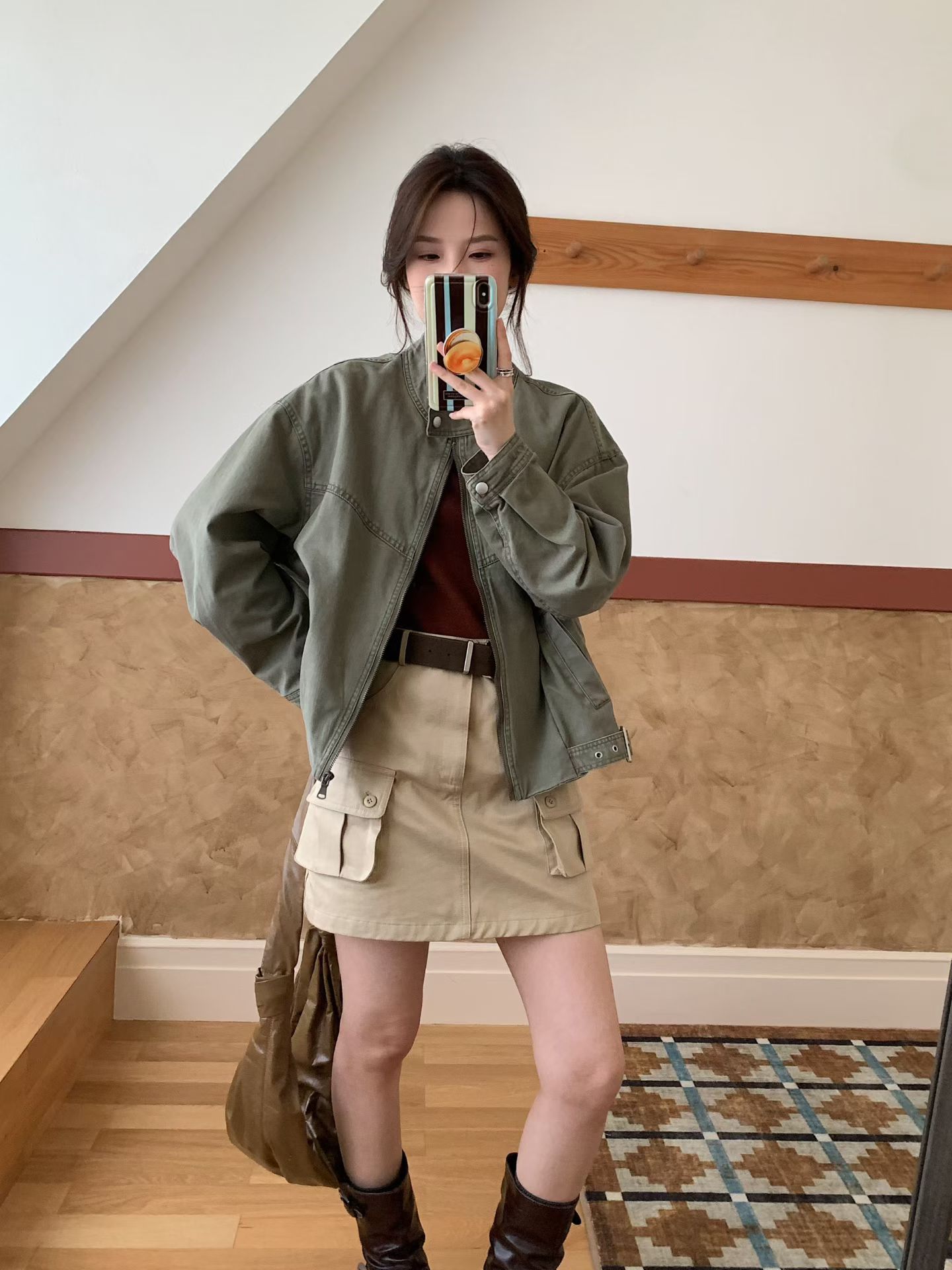 FANERER 秋季新品 复古水洗简约圆领工装短款牛仔休闲夹克外套女