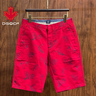 子男直筒休闲短裤 2026夏季 潮牌印花树叶蓝红色沙滩五分裤 男装 新款