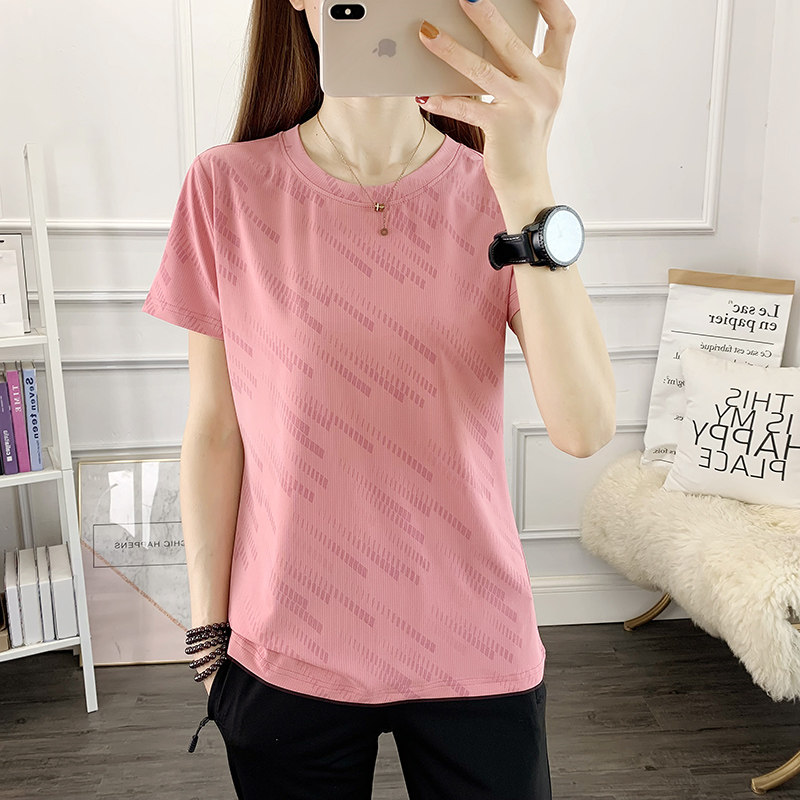 冰丝速干女t恤登山跑步大码女装速干衣半袖健身超薄T恤宽松上衣