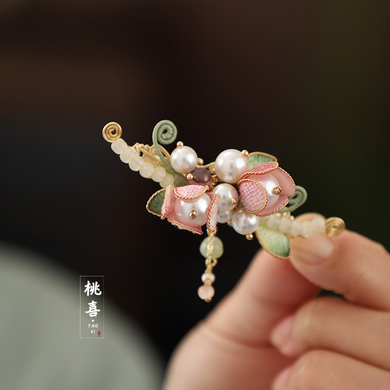 桃花古风花朵发夹精致花苞发饰新中式粉色仙美珍珠流苏发饰头饰女,饰品/流行首饰/时尚饰品新,发饰,淘宝优惠券,粉丝福利购,淘宝优惠卷