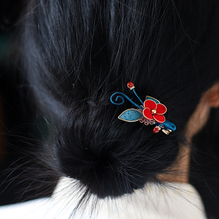 掐丝红色布绒边夹秋冬花朵新年新中式头饰秀禾敬酒服古风儿童发饰