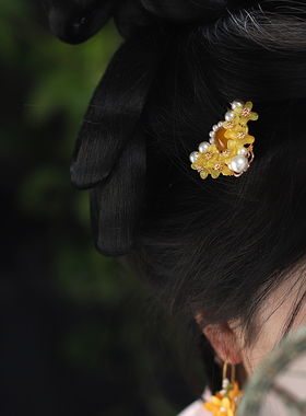金色桂花发梳插梳古风盘发头饰精致高级感汉服发饰花朵古装配饰女