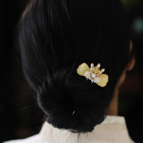 皇冠古风花朵发簪掐丝小u簪汉服日常点缀头饰旗袍盘发新中式配饰