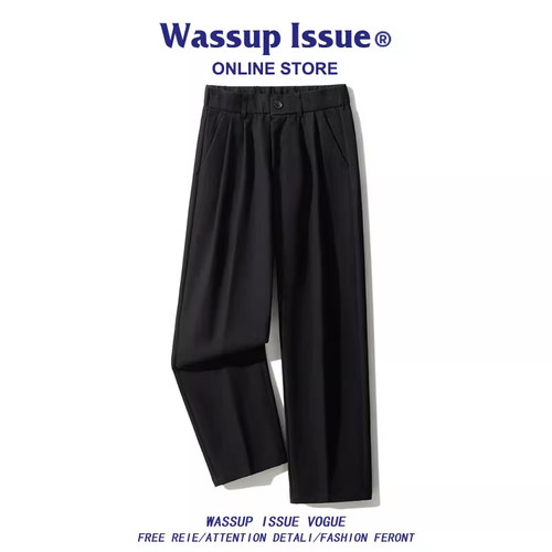 WASSUP ISSUE日系冰丝西装裤男款夏季休闲西裤垂感宽松直筒裤子男