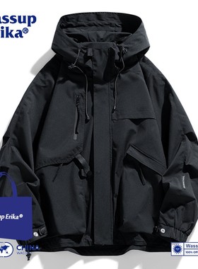 WASSUP ERIKA黑武士防水冲锋衣男春秋户外徒步登山服美式工装外套