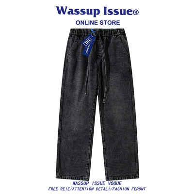 WASSUP ISSUE美式宽松牛仔裤男款秋冬阔腿长裤黑色复古直筒裤子男