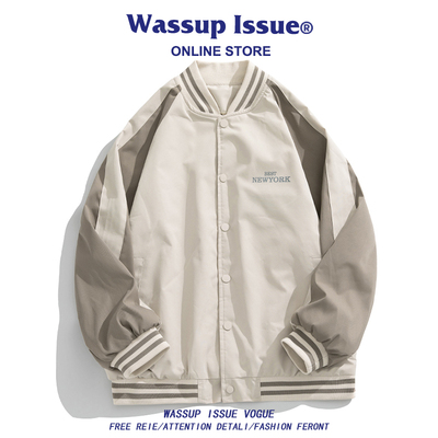 WASSUP ISSUE美式棒球服男款春秋潮牌宽松飞行夹克痞帅衣服外套男