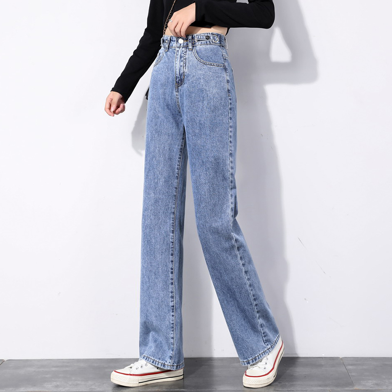 3高腰阔腿牛仔裤女宽松显瘦2021春夏新款韩版调节腰围泫雅九分长裤