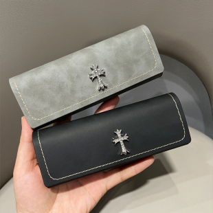 近视框架眼镜盒高级感抗压男女便携复古墨镜盒 十字架 个性 时尚