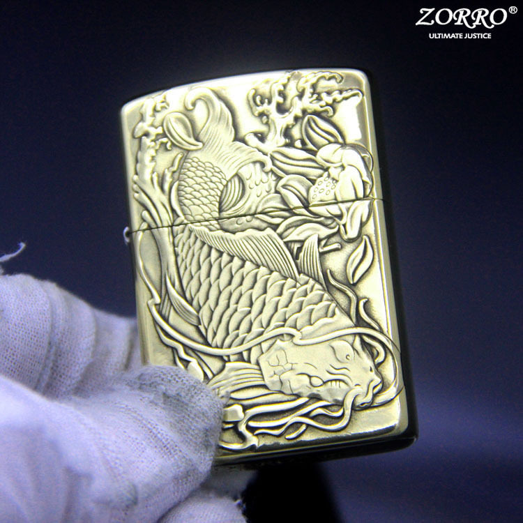 ZORRO佐罗902S加厚黄铜浮雕个性创意复古雕刻砂轮煤油打火机包邮