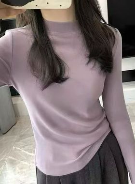 TF白色半高领长袖t恤女纯棉2025冬季新款修身内搭加绒打底衫上衣