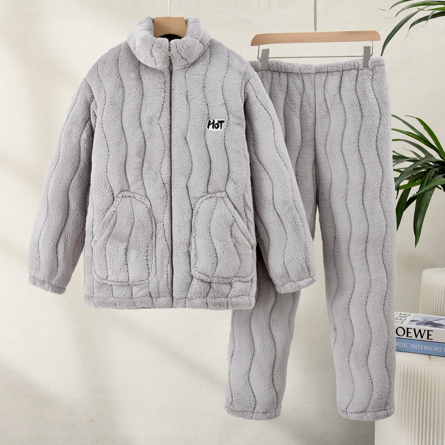 冬青年男加厚保暖拉链立领睡衣三层夹棉珊瑚绒高档外穿家居服套装,女士内衣/男士内衣/家居服,睡衣/家居服套装,淘宝优惠券,粉丝福利购,淘宝优惠卷