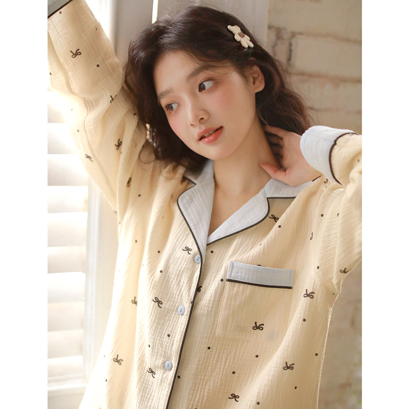 2025春夏秋季新款全棉纯棉纱布睡衣女长袖甜美可爱家居服睡衣套装
