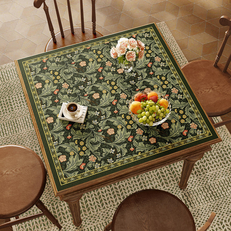 范居态度绿芜方型八仙桌皮革桌垫美式氛围感免洗防水防油垫子桌布,居家布艺,桌布,淘宝优惠券,粉丝福利购,淘宝优惠卷