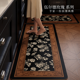 伍尔德玫瑰美式 厨房地垫防滑防油可擦洗垫子黑咖方形防水脚垫耐脏